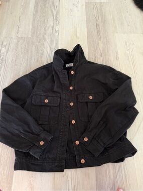 Zara Black Lightweight Utility Shirt Jacket with Copper Buttons